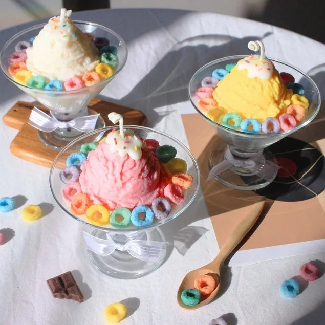 Handmade Soy Wax Cereal Scented Candles Private Label Ice Cream Cookie Candles Food Candles