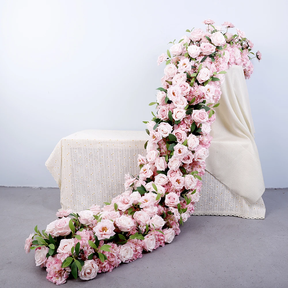 Customizable Pink rose table runner artificial flowers for wedding decoration bridal background wedding flowers