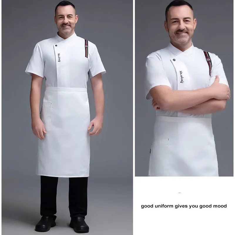 Короткая хлопковая поли черная серая куртка шеф-повара большого размера с рукавом 3/4 для мужчин и женщин в ресторане