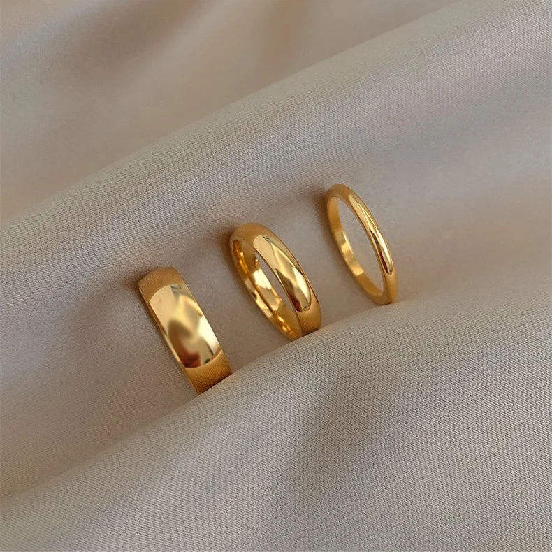 Fashion Simple Full Gloss Titanium Steel Ring Jewelry Women 18K Gold Plated Stainless Steel Ring