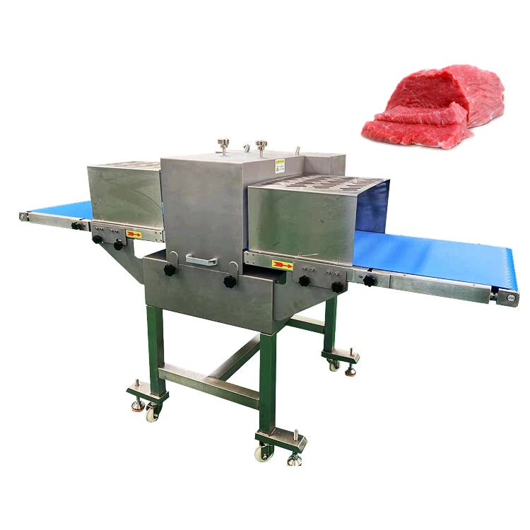 Stainless Steel Belt Conveyor Chicken Breast Steak Bacon Fresh Beef Meat Slicer Slicing Machine