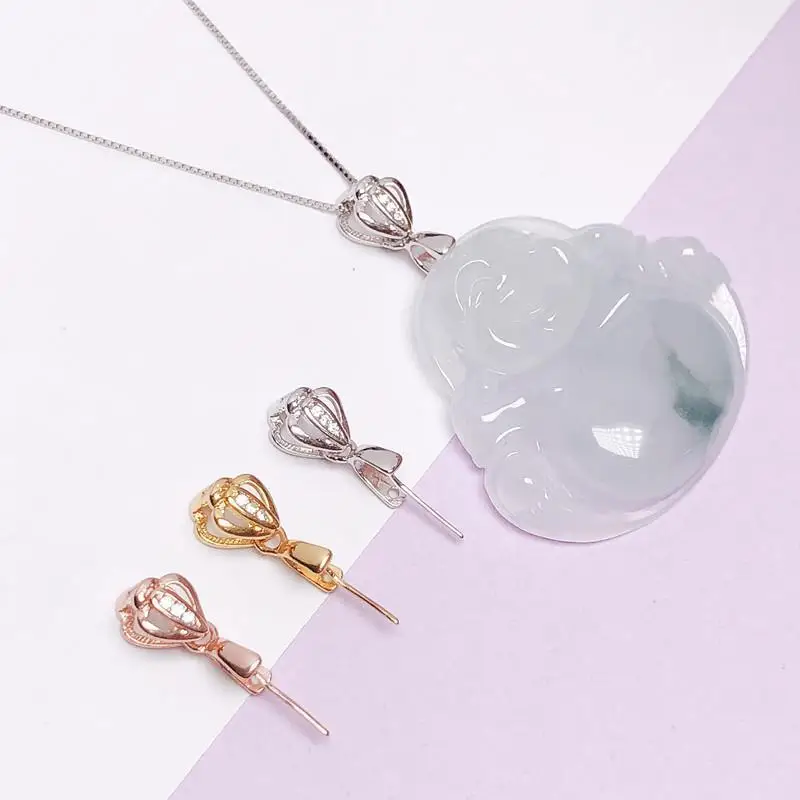 S925 sterling silver Buddhist diagonal pendant melon seeds buckle Guanyin jade pendant buckle pendant folder buckle accessories