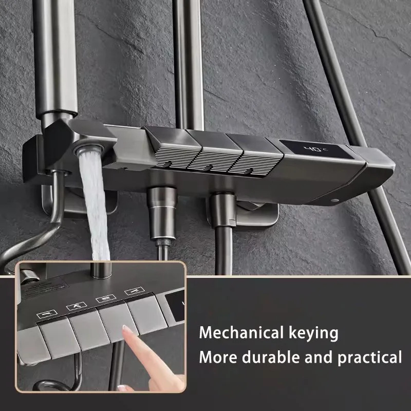 Bathroom thermostatic bath shower faucets mixer hot cold water key side spray bar Design Style Modern