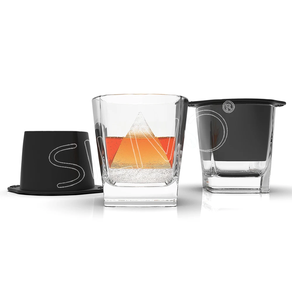 Pyramid Shaped Ice Cube Tray Molds with Glass Cup for Whisky Spirit Beer