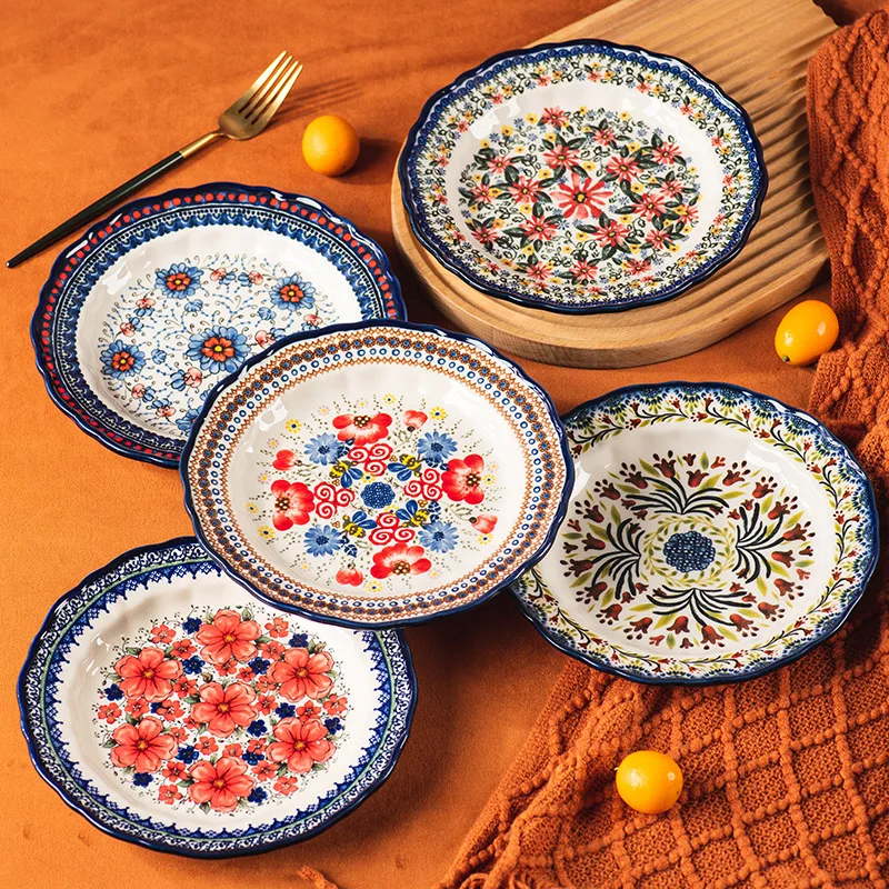2024 New Style Poland Household Ceramic Retro Tableware Breakfast Dumpling Fish Dish Fruit Ceramic Plate