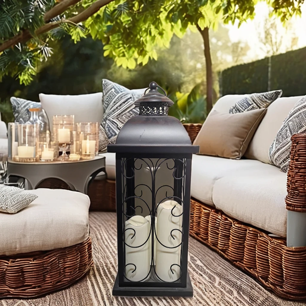 23in Tall Serene Spaces Living Decorative Lantern With Led Candle for Home Decor Garden Indoor & Outdoor
