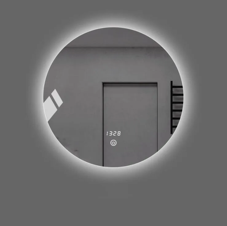 Hot Sale Hotel Premium Texture Mirror Big Round Led Smart Light Wall Mounted Bathroom Mirror