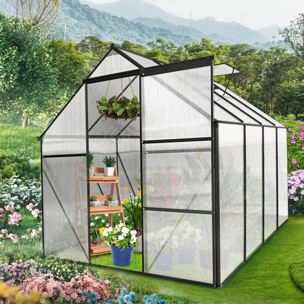 Outdoor Aluminum Polycarbonate Greenhouse with Ventilation Doors Walk in Greenhouse for Outdoors Backyard