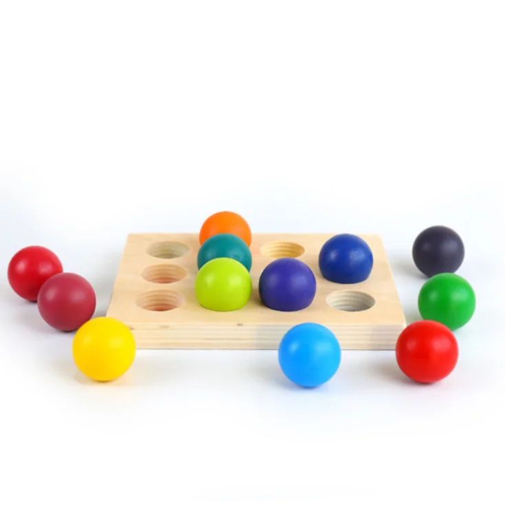 High-Quality Colorful Wooden Rainbow Ball Toys for Kids 12 Colors to Enhance Color Recognition Skills and Playful Baby Toy