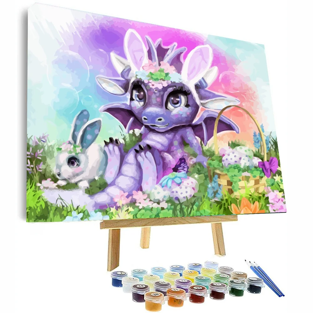 FIYO Painting By Numbers For Adults cartoon Rabbit and Dragon Table Decoration Modern Frames Oil Painting On Canvas Handmade