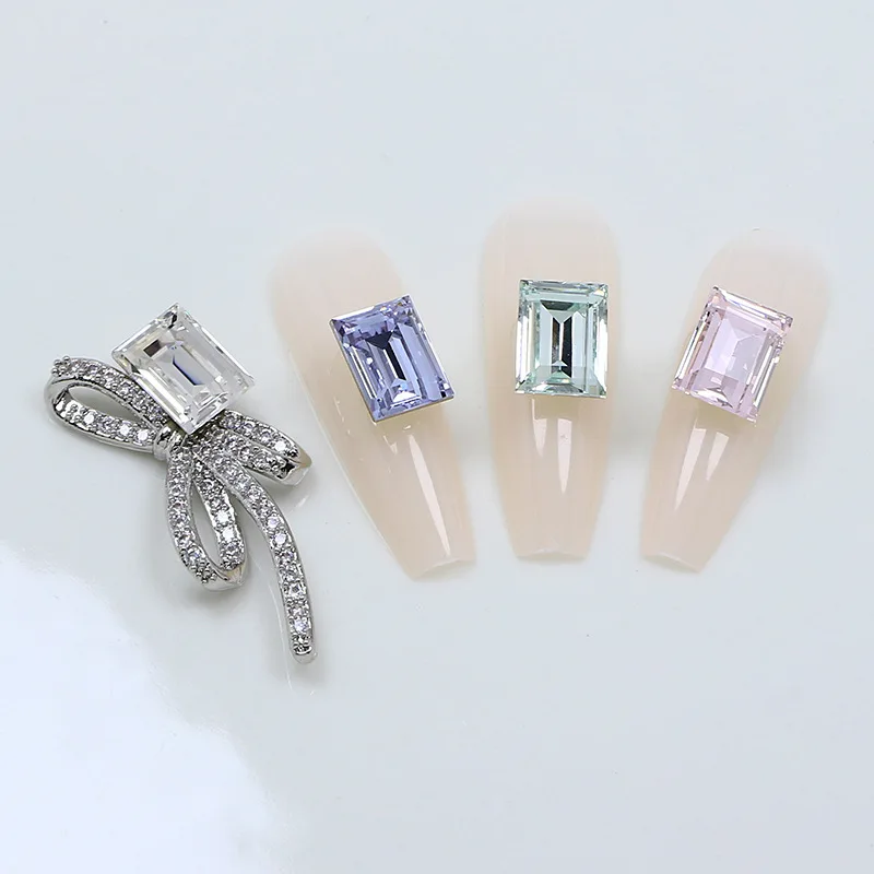 6*8mm Nail Diamond Crystal Rhinestones High Quality K9 Rectangular Square Sugar Tip Bottom Diamond Nails Decorated French Stones