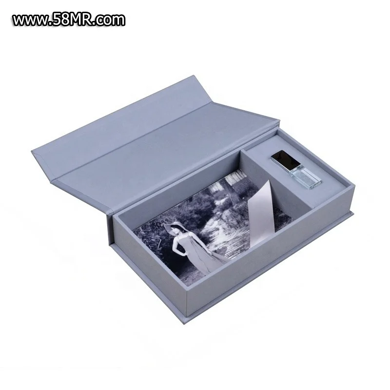 Magnet custom logo linen fabric velvet cloth special art paper photo picture album storage packaging gift box