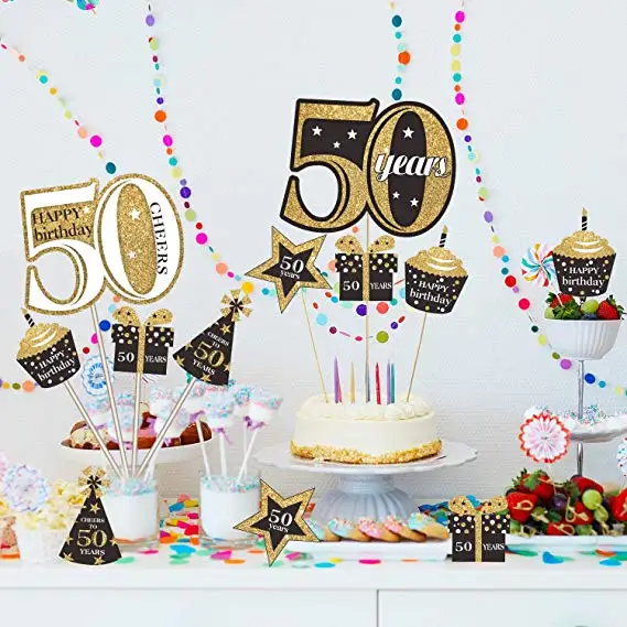 50th Birthday Party Decoration Set Golden Birthday Party Centerpiece Sticks Glitter Table Toppers Party Supplies