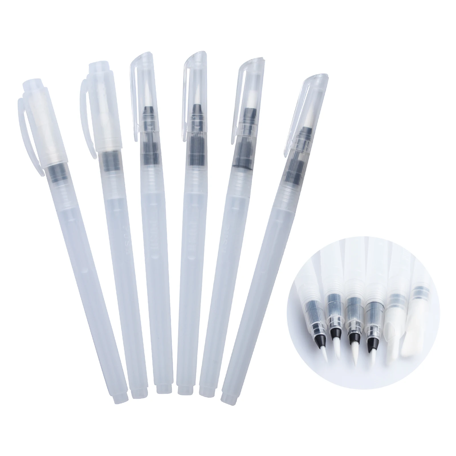 Eval 6Pcs Large Capacity Refillable Water Paint Brush Set Different Shape Soft Calligraphy Brush Drawing Pen Art Supplies