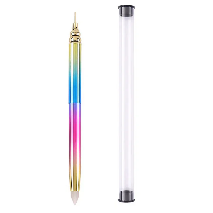 2022 Custom Logo Rainbow Metal Handle Retractable Gem Picker Twistable Nail Rhinestones Wax Pen