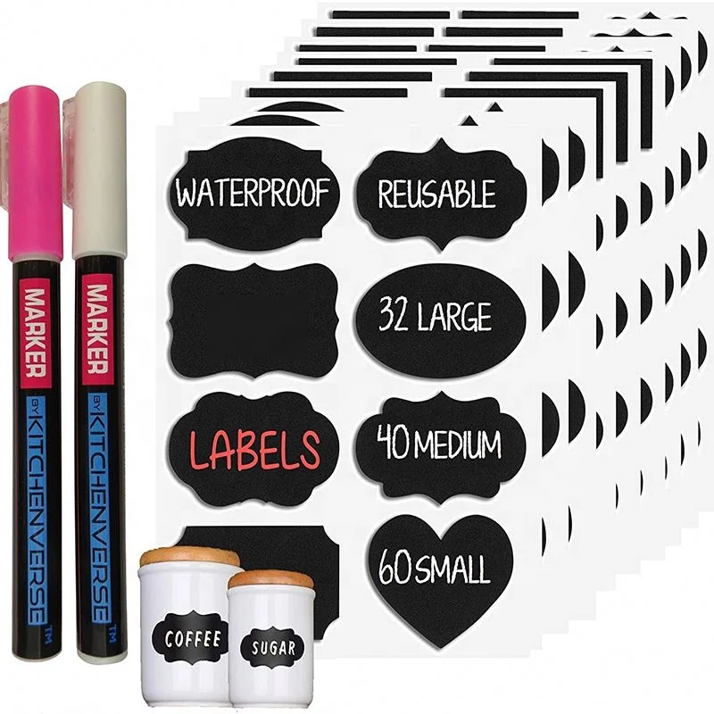 Черно-белые этикетки для меловой доски-Белые и розовые жидкие Меловые маркеры-Для Хранения Домашней кладовой