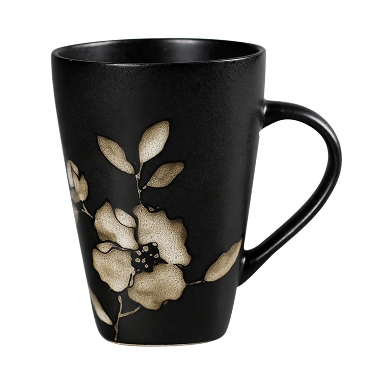 White V shape black stoneware 350ml ceramic coffee matt mug