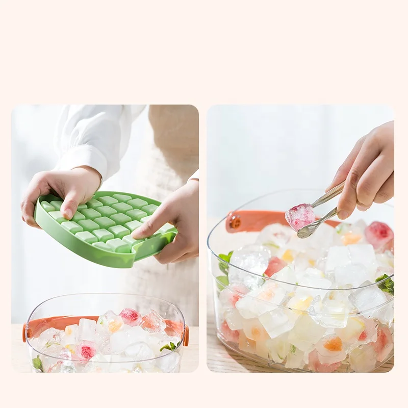 Pinmoo 3 Layer Ice Cube Tray for Freezer with Ice Container Plastic Ice Cube Tray 90 Cube with Lid and Bin