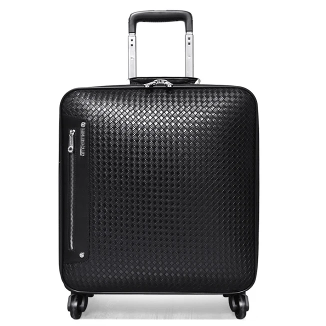High Quality PU Leather Luxury Trolley Luggage Bag Men Large Capacity Black Designer Suitcases for Business