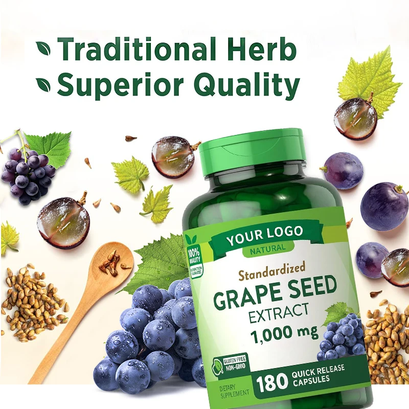 Natural Supplement Health Food Grape Seed Oil Extract Softgel Grapeseed Capsules OPC OEM Private Label 120mg 500mg Antioxidant