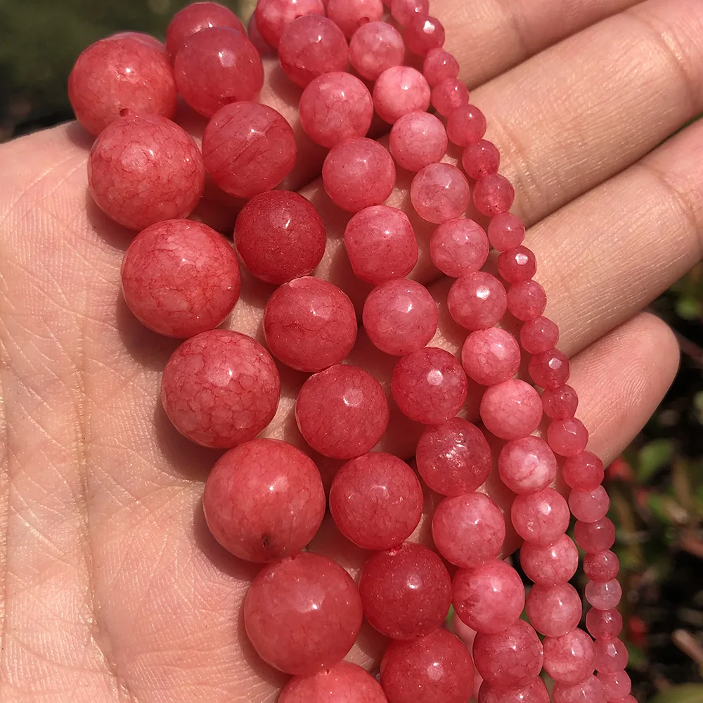 Wholesale Faceted Pink Chalcedony Stone Beads 4/ 6/ 8/10/12mm Round Jade Loose Beads for Jewelry DIY