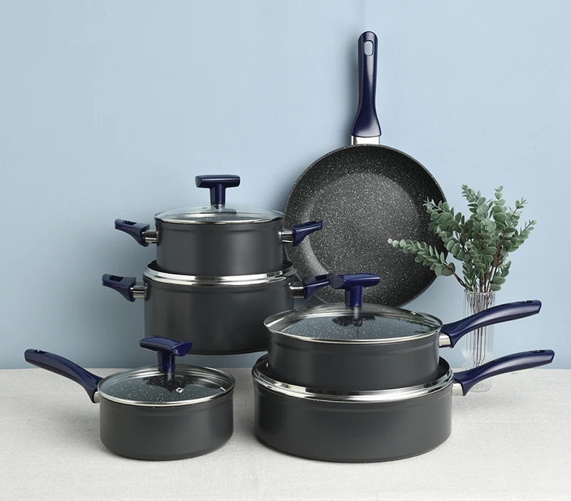 Induction Cooker Juego De Ollas Y Sartenes Antiadherentes Non Stick Cookware Set Marble Coated Forged Aluminium Cookware