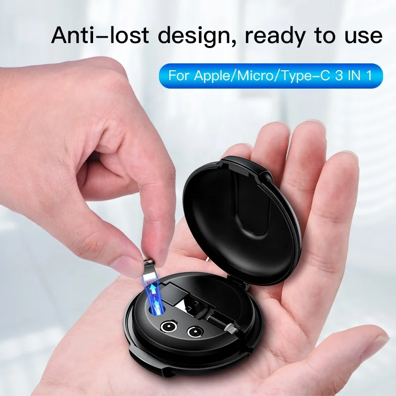 
Portable Retractable Charger USB Magnetic Cable OEM 3 in 1 for Mobile Phone Power Charging 2.4a Black Red 1M 