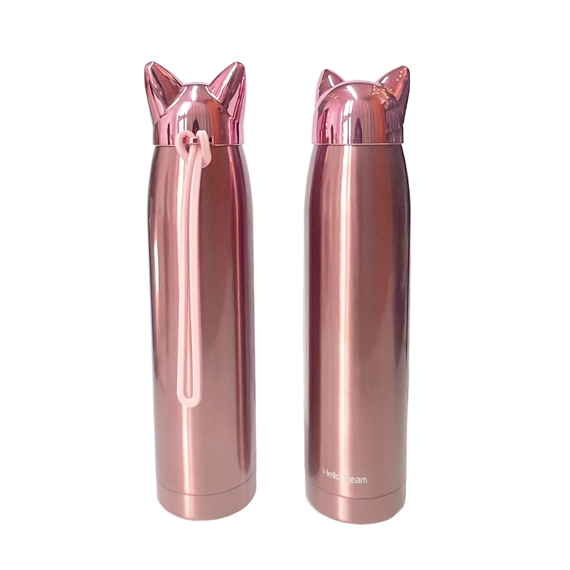 3 Colors Double Wall Vacuum Flask Cute Car Ear Stainless Steel Water Bottle With Rope