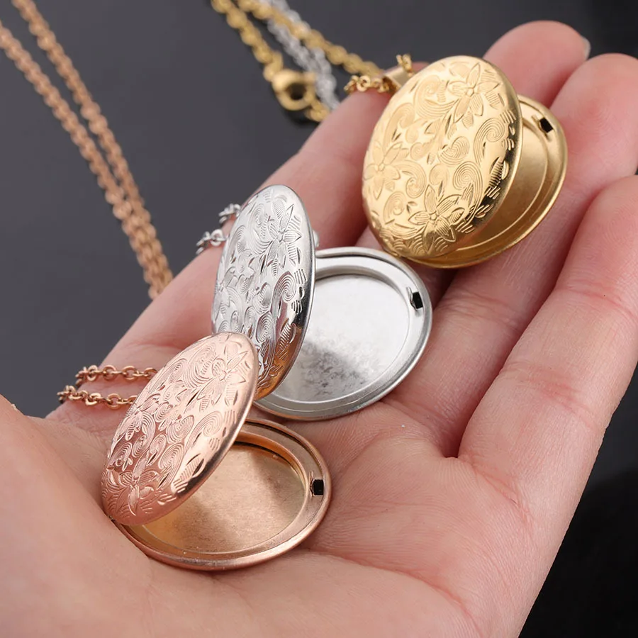 Diy Gold Photo Necklace for Men Women Stainless Steel Personalized Round Heart Picture Pendant Necklaces