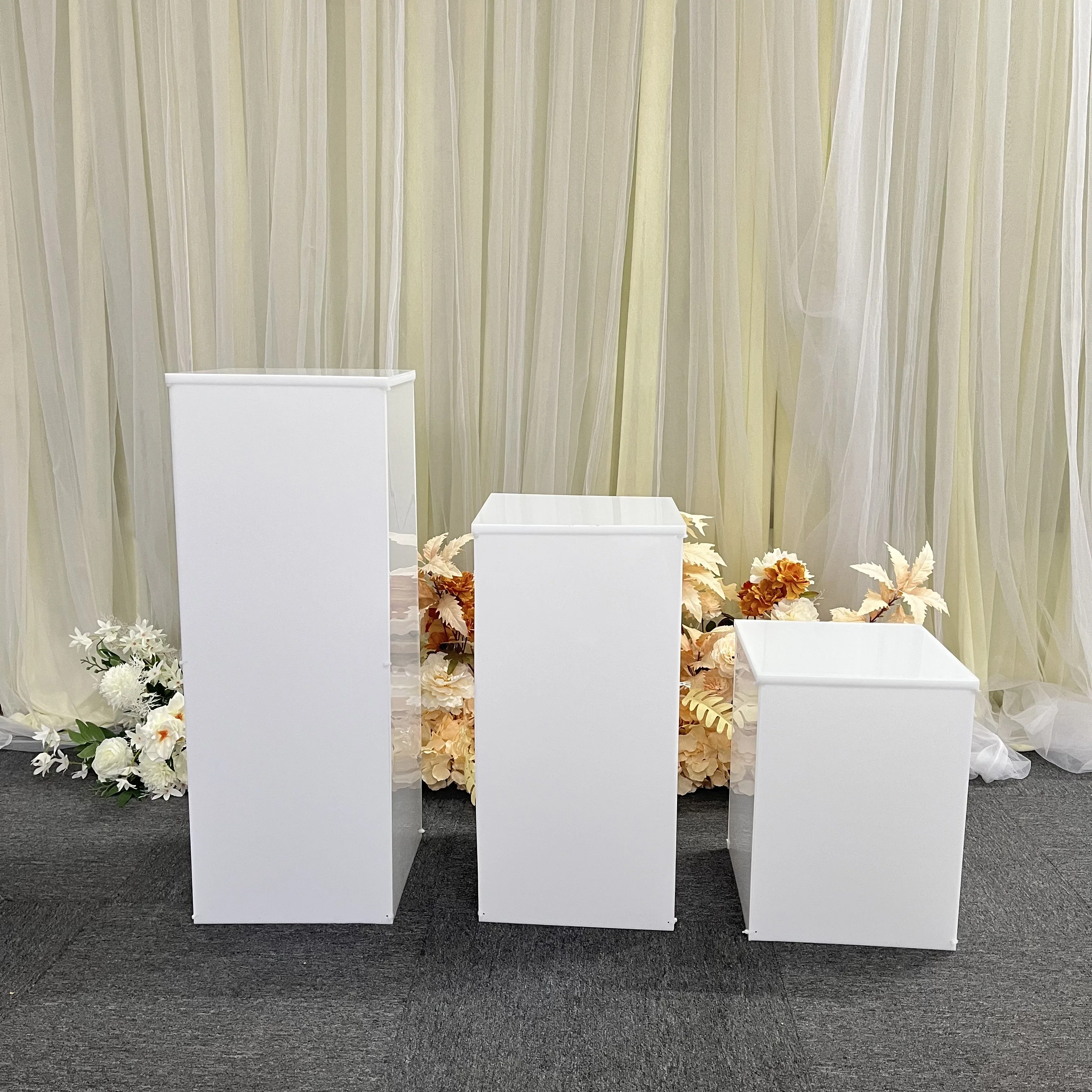 Factory wholesale Acrylic Cylinder Pedestals Stand White Acrylic Party Square Plinths for Party Stage Display