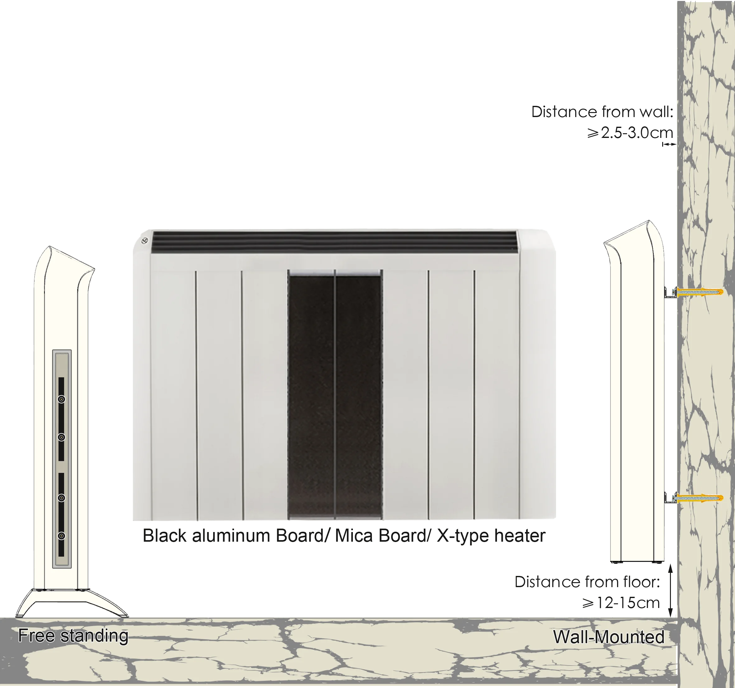 Low cost Energy Efficient Double thermal protector X-shaped aluminum heat element 1500W 7 Pcs aluminum shell room heater