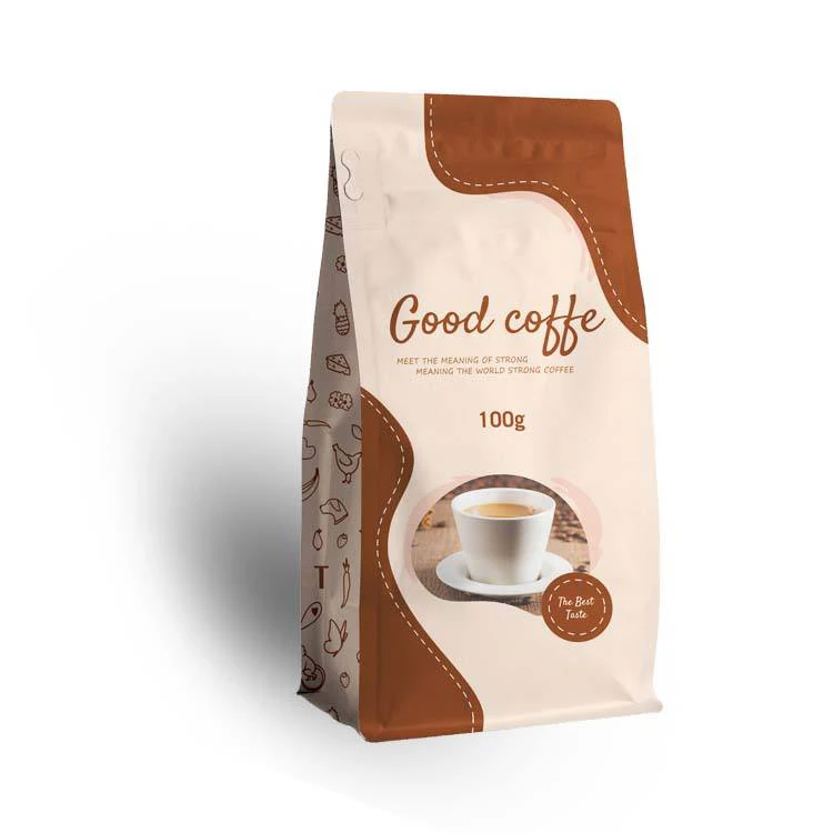 250g 500g plastic recyclable up 8 side seal flat bottom treat gusset coffee bags with vinyl zipper pouch