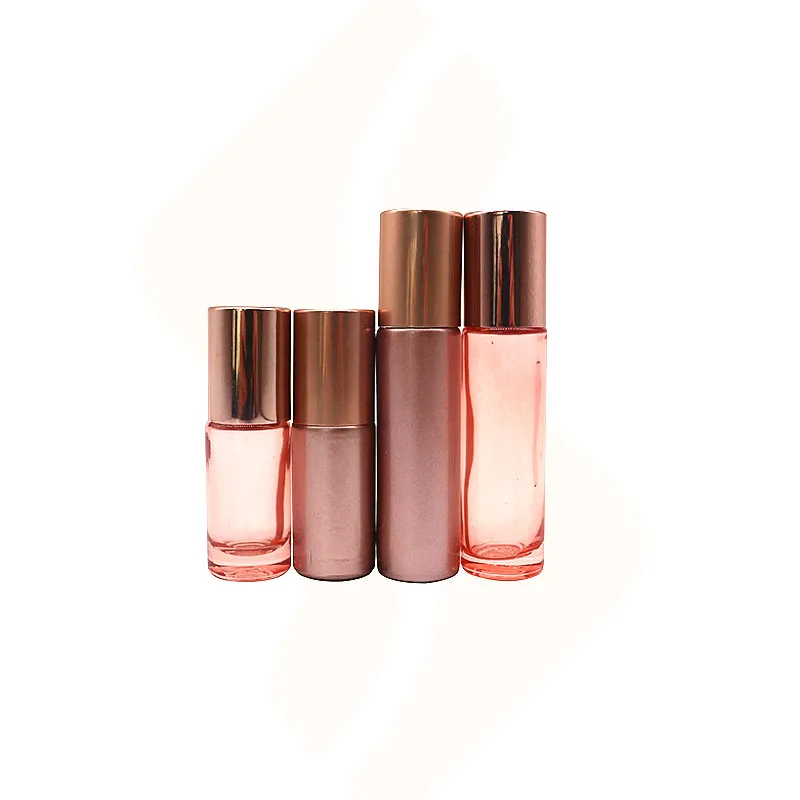 In Stock 5ml 10ml Cosmetic Packaging Rose Gold Roll On Bottle Essential Oil Pink Glass Roller Perfume Bottle