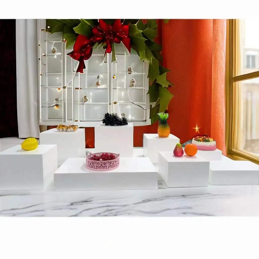 Factory Custom White Acrylic Display Cube Catering Buffet Risers for Food Display Stand Customizable Food Table Dinnerware