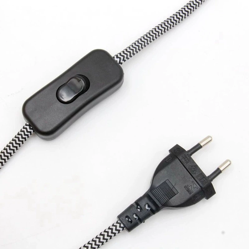 VDE 2 Pin Plug 2 Core Flat Cord Set with and 303 Switch E26 E27 Edison Vintage Lamp Socket DIY Lighting