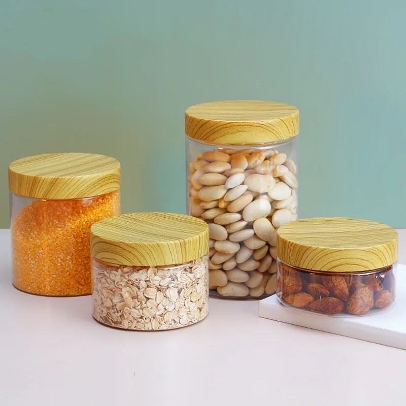 food containers 150ml PET wide mouth food sealed plastic jar with wood screw cap