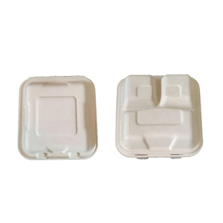 Biodegradable Fast Food Paper Packaging For To Go Disposable Dinnerware Sets Sugarcane Bagasse Takeout Lunch Box With Lid
