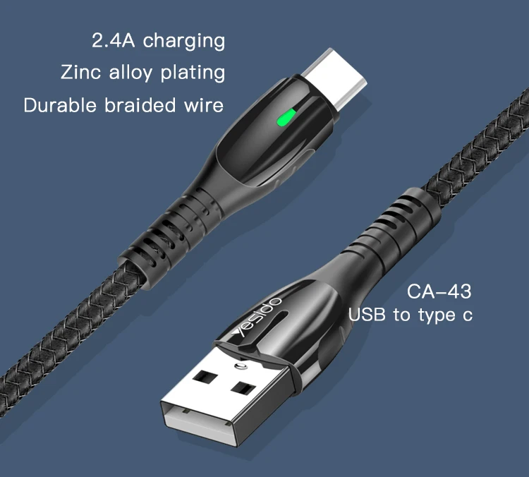 
Yesido Nylon Braided znic Alloy Plating Data Cable Line Wholesale Usb Charging Cable For Iphone 