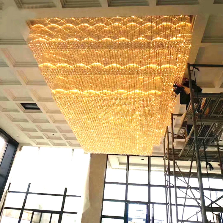 High Ceiling Chandelier Indoor Hotel Decoration Stainless Steel Glass Crystal Modern Led Ceiling Lamp