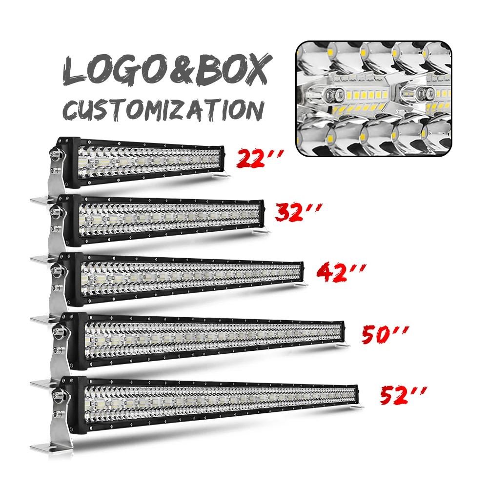 Суперъяркая Светодиодная панель E-mark 3 ряда для внедорожников, оптовая продажа, светодиодная балка 8 дюймов 14 дюймов 22 дюйма 32 дюйма 42 дюйма 52 дюйма