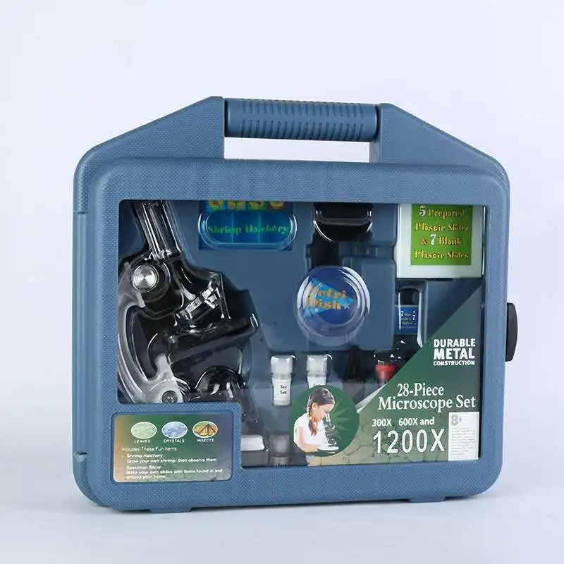 NP-TM02S 28-Piece 1200X Beginner Home Schooling Monocular LED  Educational  Children Science Microscope Kit