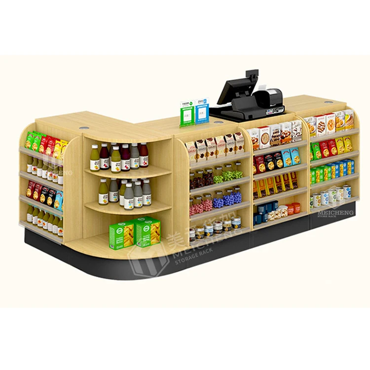 Meicheng Cash Desk Cashier Table Checkout Counter For Shop White Custom Oem Store Wooden Counter