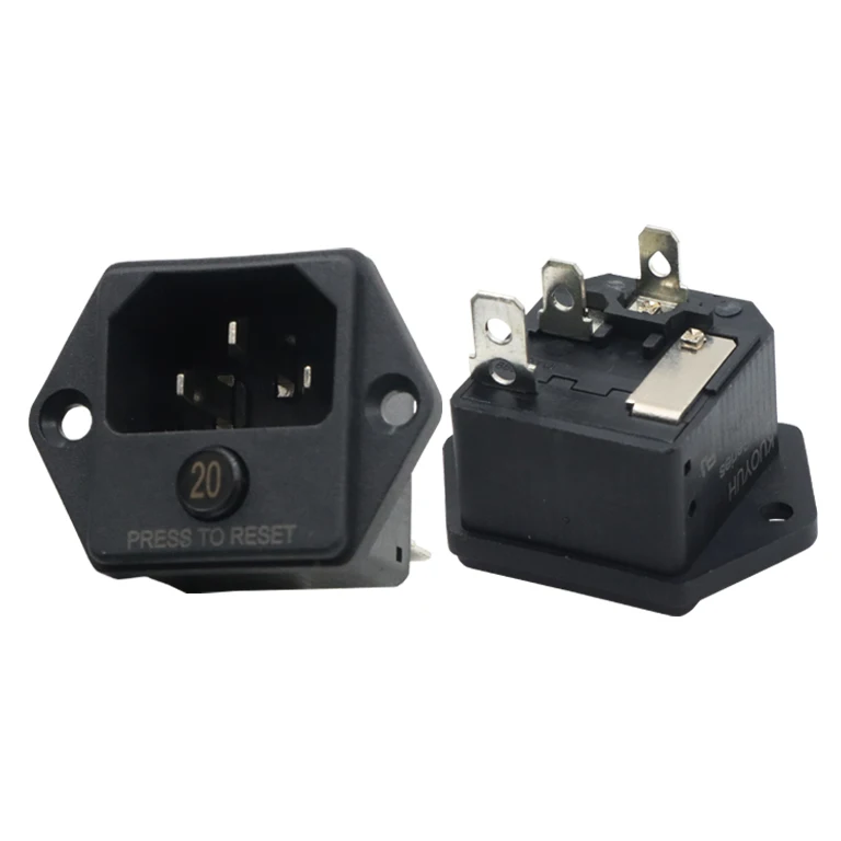 2 in 1 Connector 3 Pin inlet IEC 320 C14 Plug Screw In Power Socket With 15A Fuse