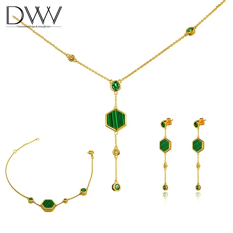
Factory Price Malachite Trendy Style Wedding Gold Bezel Setting Jewelry Set 