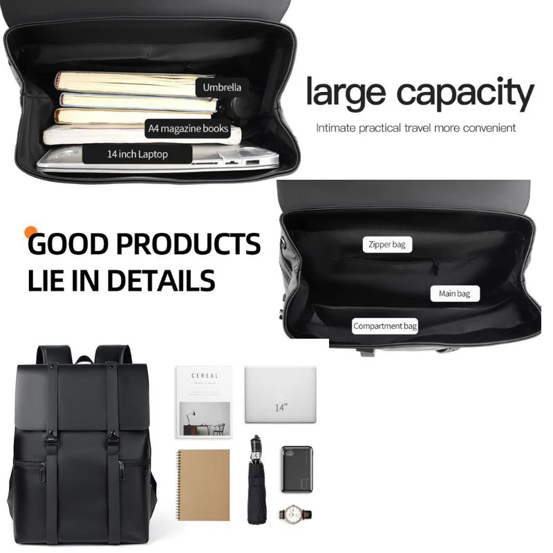 New Fashion PU Leather Large Capacity Oversized with USB Charging Port for Business Travel Sports Outdoor Computer Backpack