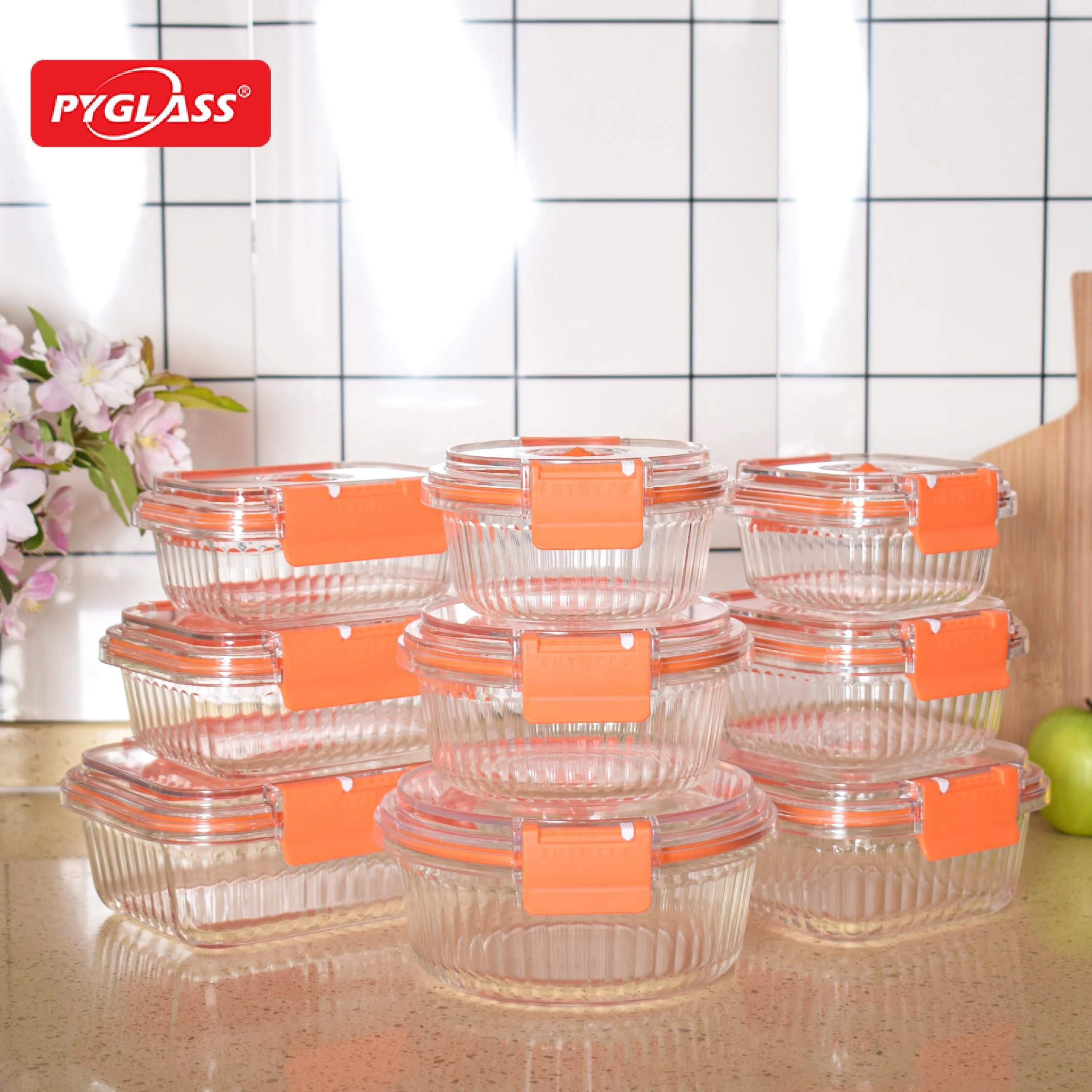 Glass food preparation Special vacuum glass food storage container with pump 9set