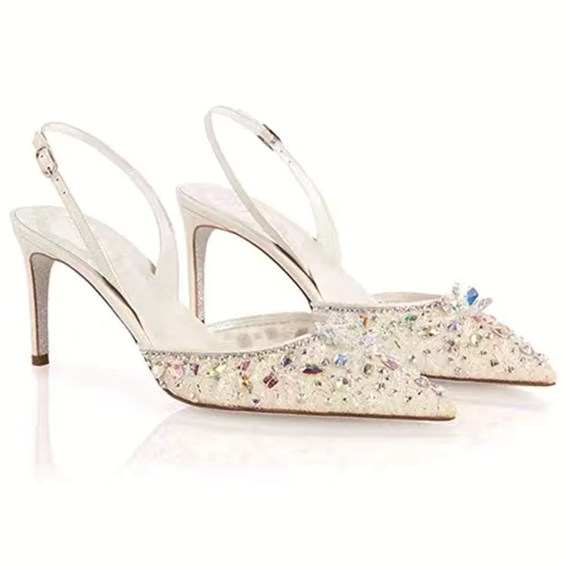 PDEP 2024  rhinestone new point toe elegant women  high heel wedding shoes crystal lace net stiletto heel shoes for women new