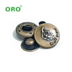 Customized Metal Snap Fastener Four Parts Snap Button Vintage Brass Denim Jeans button Snap Fastener For Jacket
