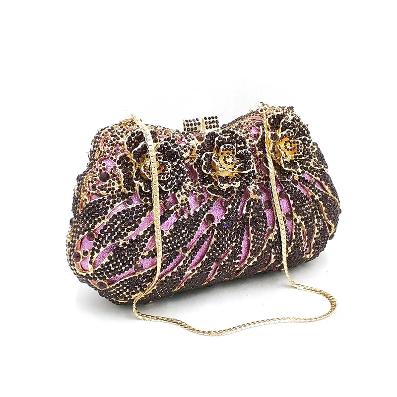 
Luxury Bridal party purse women evening party handbag fashion diamonds wedding crystal clutches rose flower crystal purses 