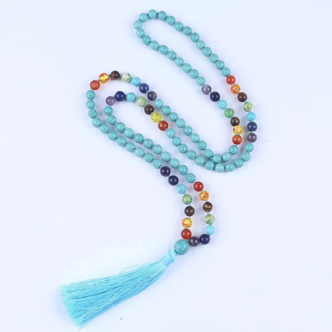 Ручная работа драгоценный камень 108 бусин шелковая кисточка Mala Beads ожерелье для йоги